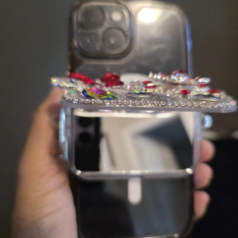 Rhinestone Butterfly Phone Clip with Hinged Mirror – Fits Most Phones